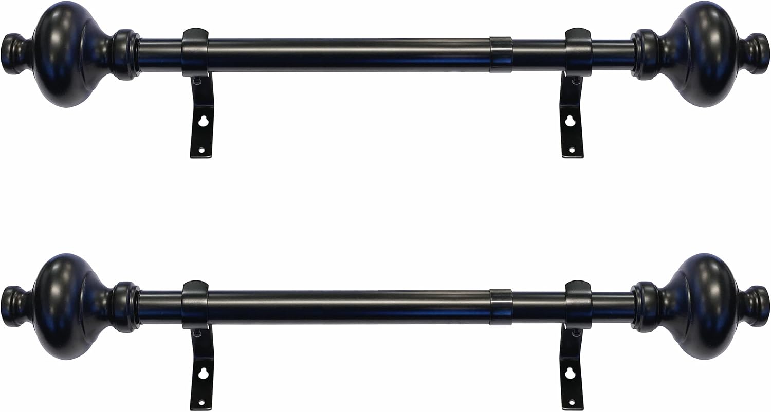 Cardiff 12-20 Inch Adjustable Side Curtain Rod Set Pair, 1 Inch Diameter in Black (Pack of 4)