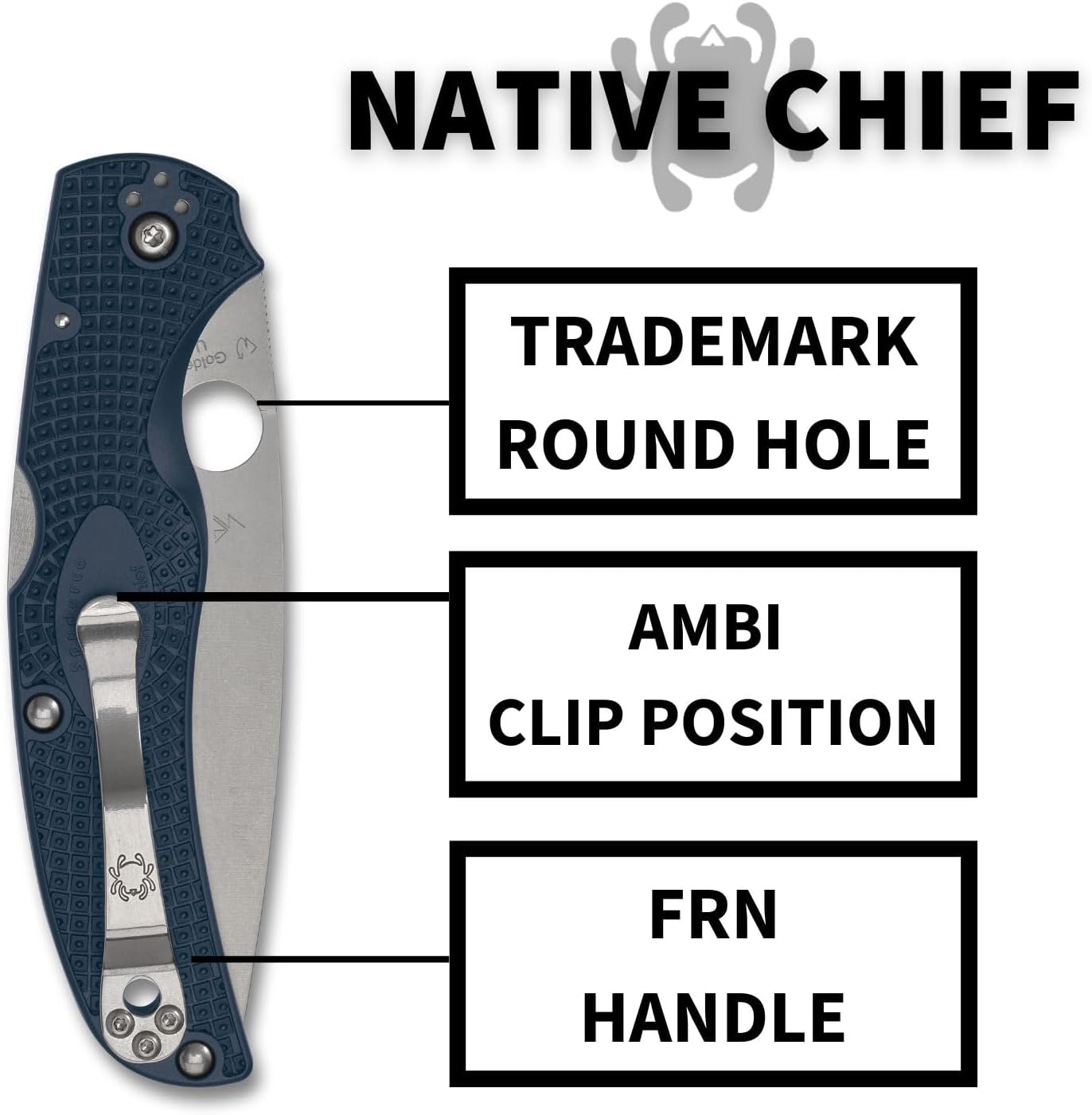 Spyderco Native Chief Lightweight Folding Pocket Knife with 4' CPM SPY27 Steel Blade and FRN Handle - EDC Knife for Men and Women, Perfect for Hunting, Tactical, Camping - PlainEdge - C244PCBL