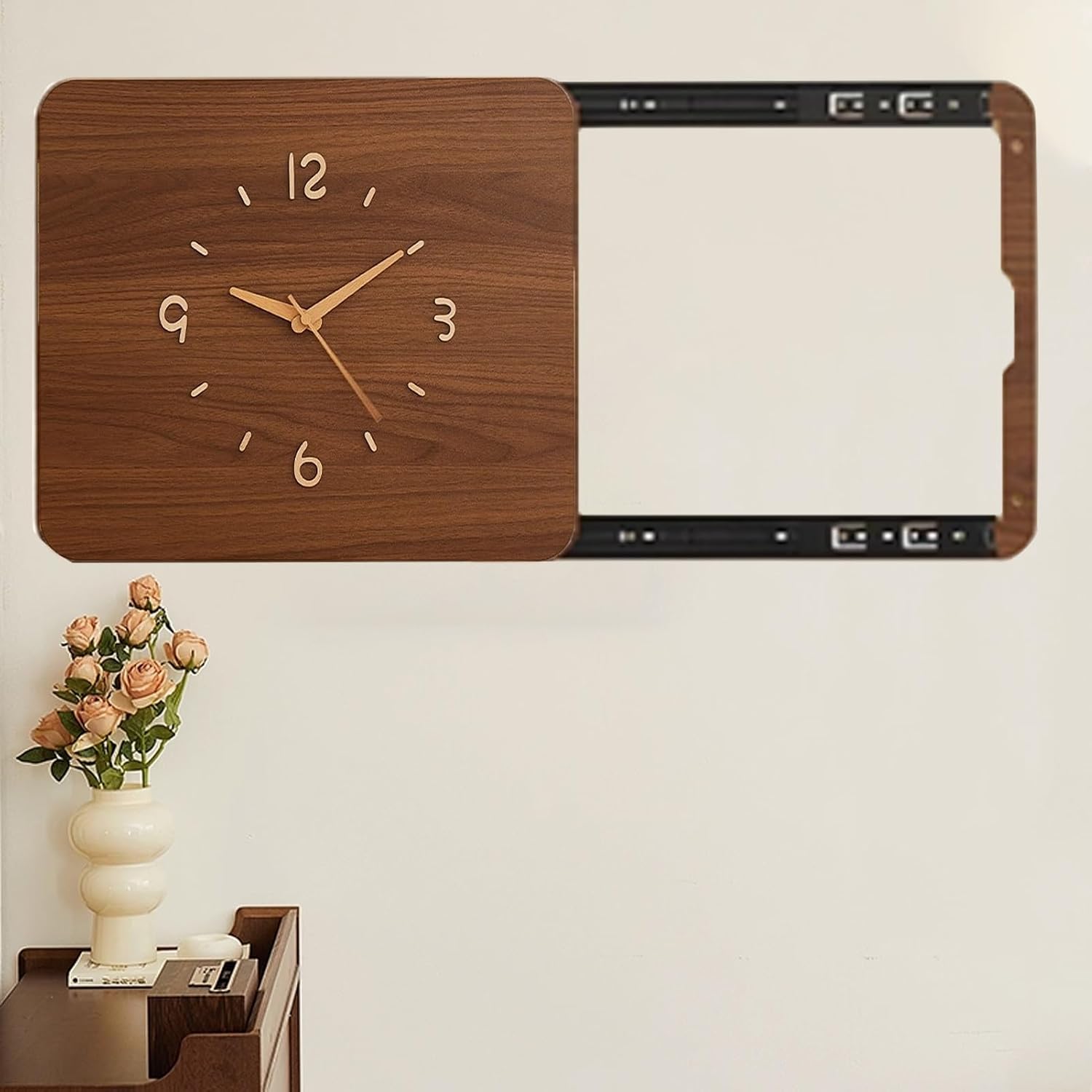 Wooden Electrical Panel Cover with Clock, Decorative Circuit Breaker Box Panel for Hide Wall/Home Decoration, Outside Water Meter Box Covers(42x22cm(16 1/2x8 5/8in))