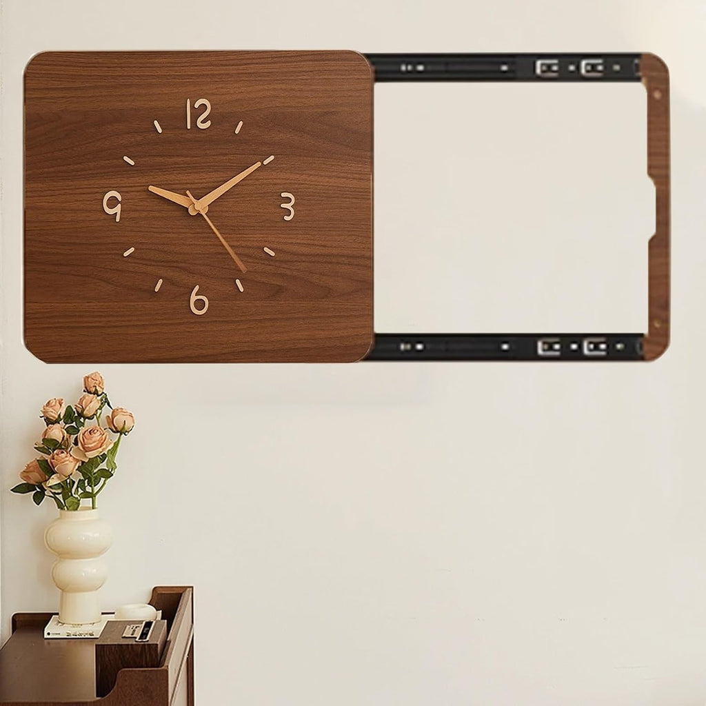 Wooden Electrical Panel Cover with Clock, Decorative Circuit Breaker Box Panel for Hide Wall/Home Decoration, Outside Water Meter Box Covers(47x47cm(18 1/2x18 1/2in))