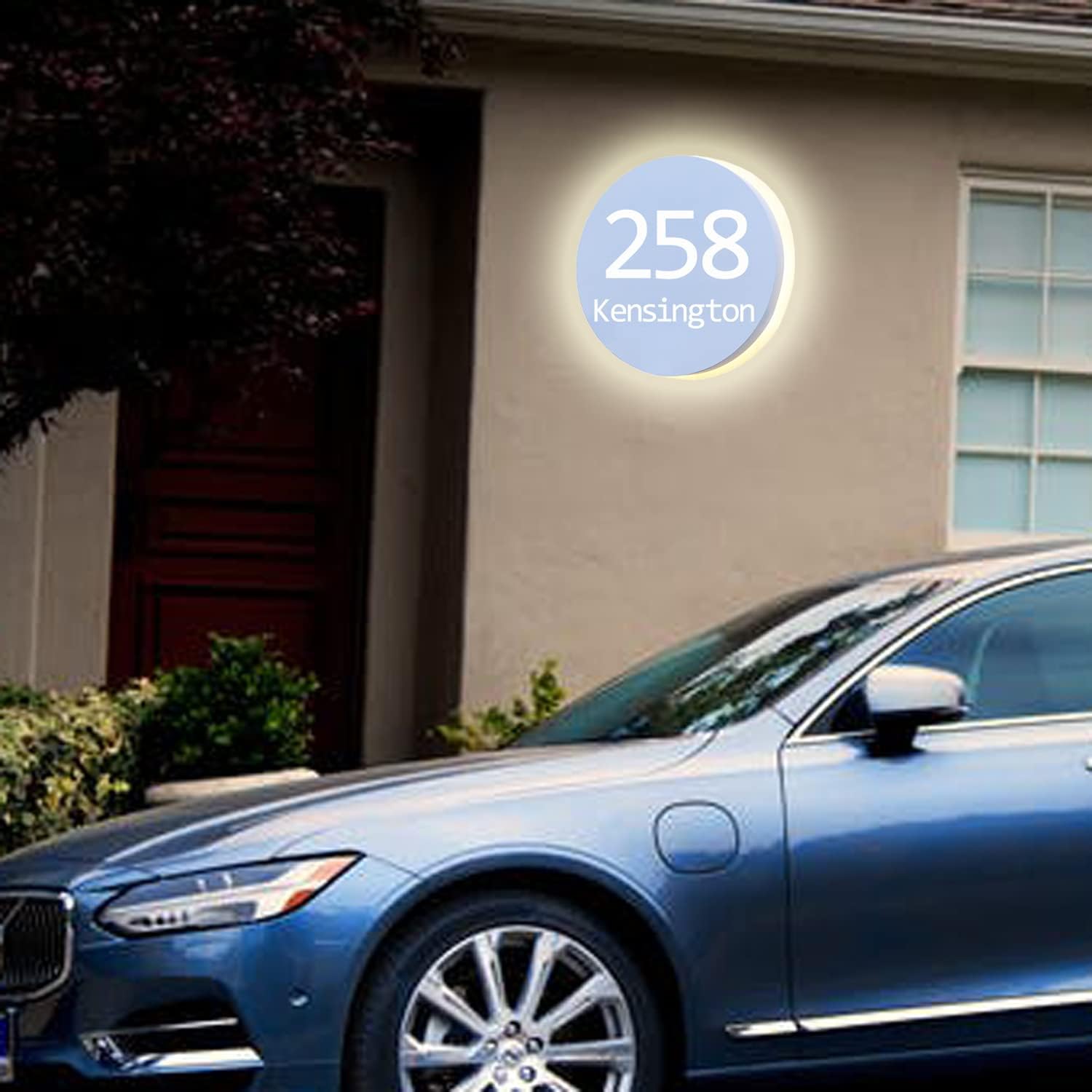 Backlit LED Address Plaque,Personalized Steel & Acrylic Lighted Address And Street Name Plaque,Illuminated House Number Sign Plaque,Silver,Warm Light,30 * 30