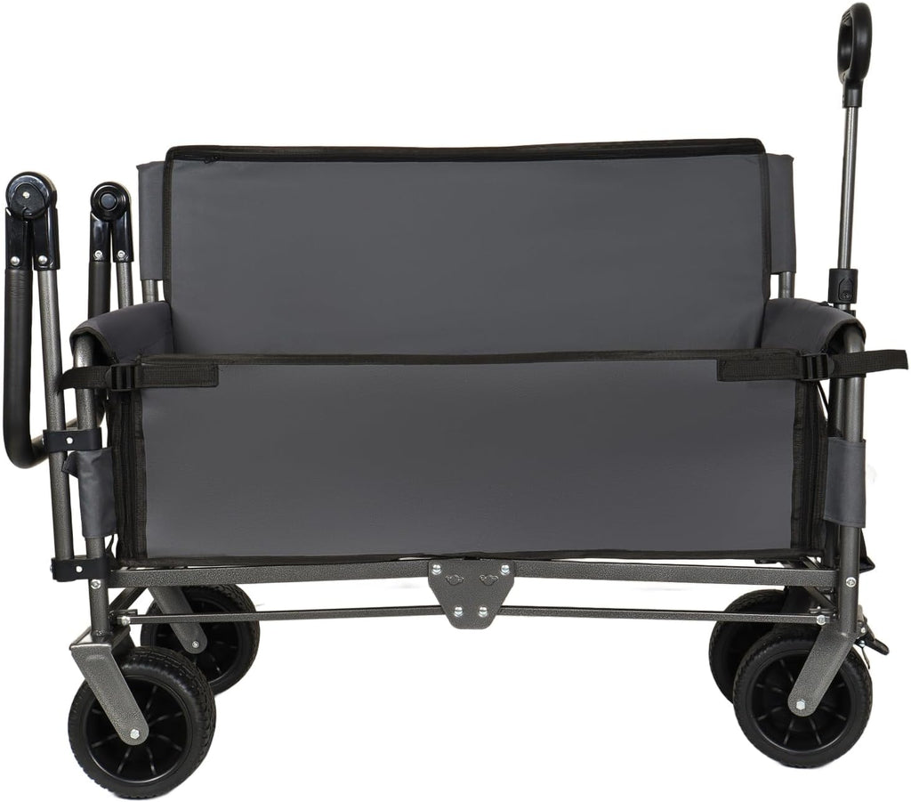 3-in-1 Folding Wagon Cart with Bench Seat & Canopy & Storage, 500lbs Heavy-Duty, 180L Capacity, All-Terrain Wagon for Camping, Beach, Sports, & Garden, Gray