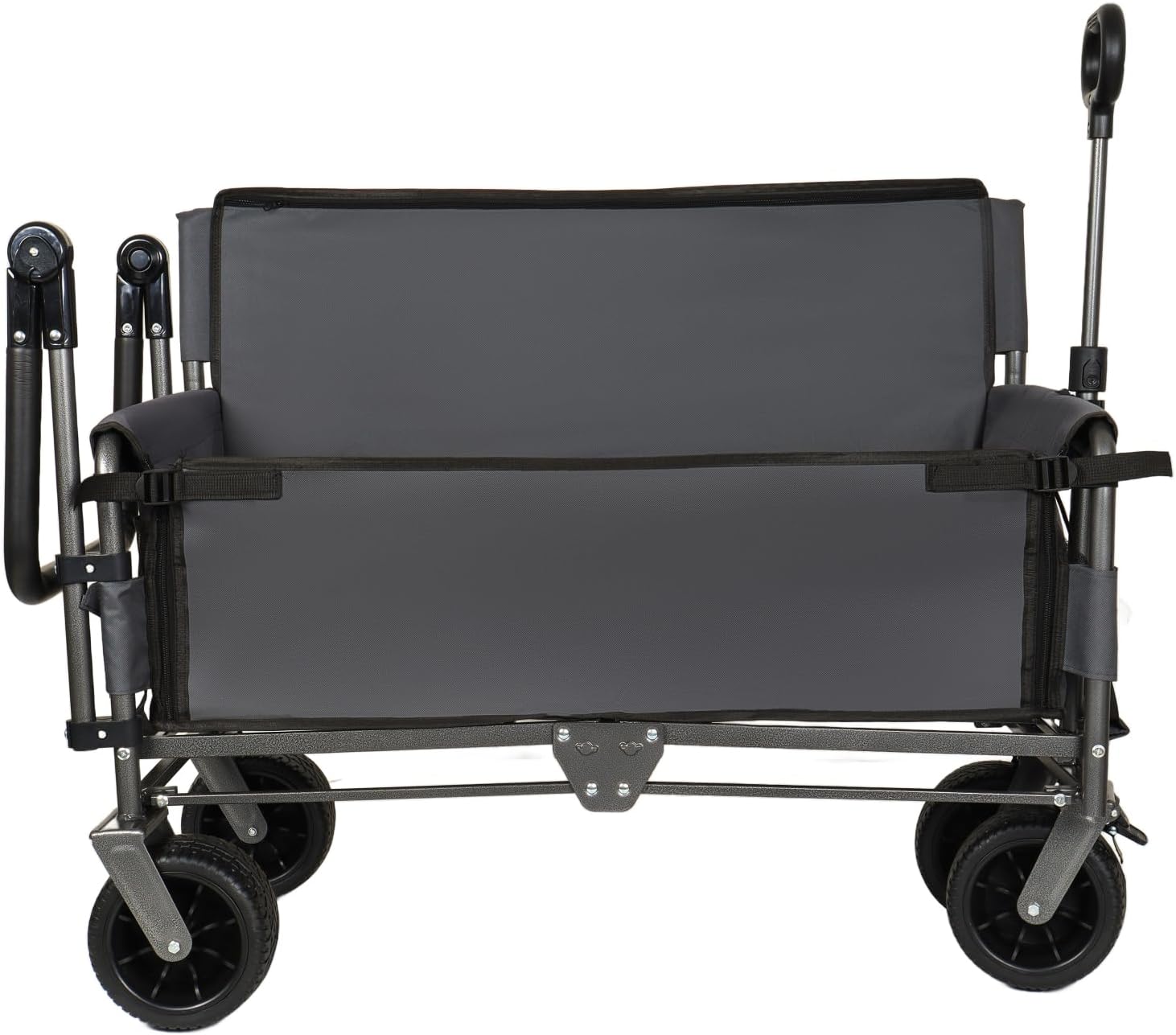 3-in-1 Folding Wagon Cart with Bench Seat & Canopy & Storage, 500lbs Heavy-Duty, 180L Capacity, All-Terrain Wagon for Camping, Beach, Sports, & Garden, Gray