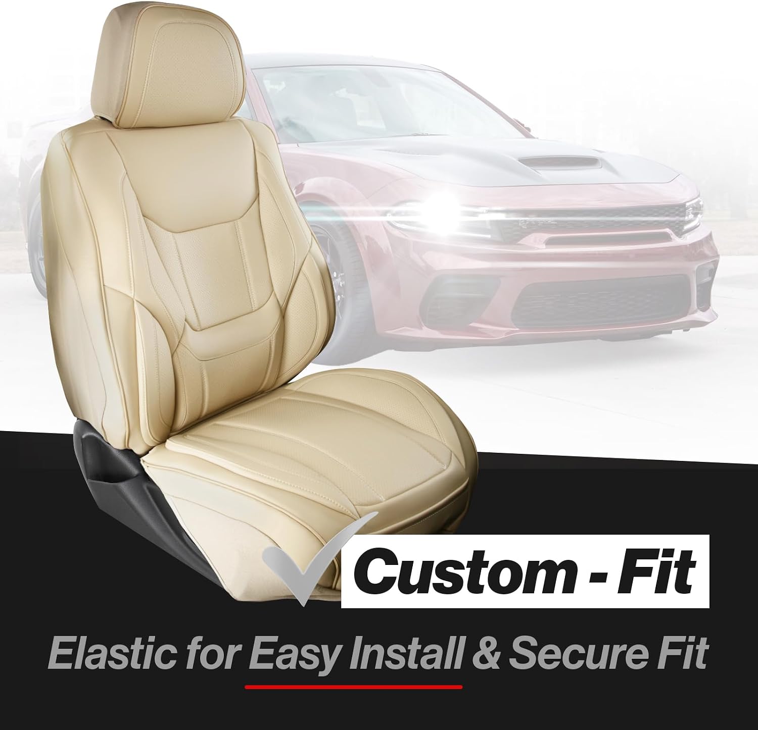 Coverland Custom Car Seat Covers Compatible with 2003-2008 Mazda, Mazda6 Sport Wagon - Premium Leather Non-Slip Memory Foam Waterproof Seat Cover Custom fit Interior Protector [Front-Beige]
