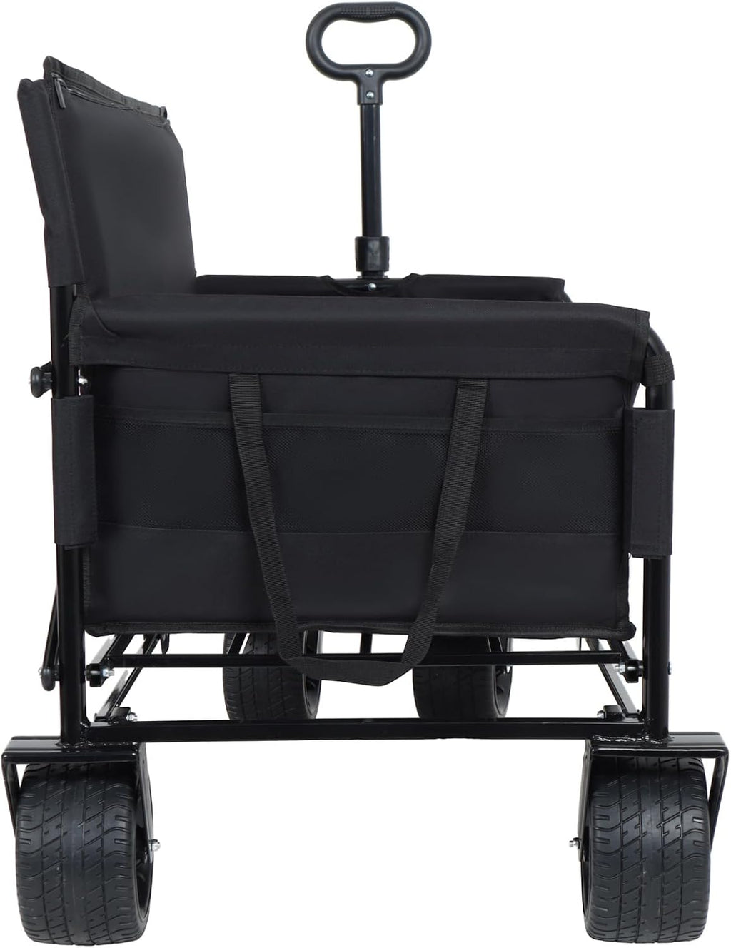 3-in-1 Convertible Folding Wagon Cart with Bench Seat & Storage - 500lbs Heavy-Duty Utility Wagon, 180L Capacity All-Terrain Wheels for Camping, Beach, Sports, Garden, Black