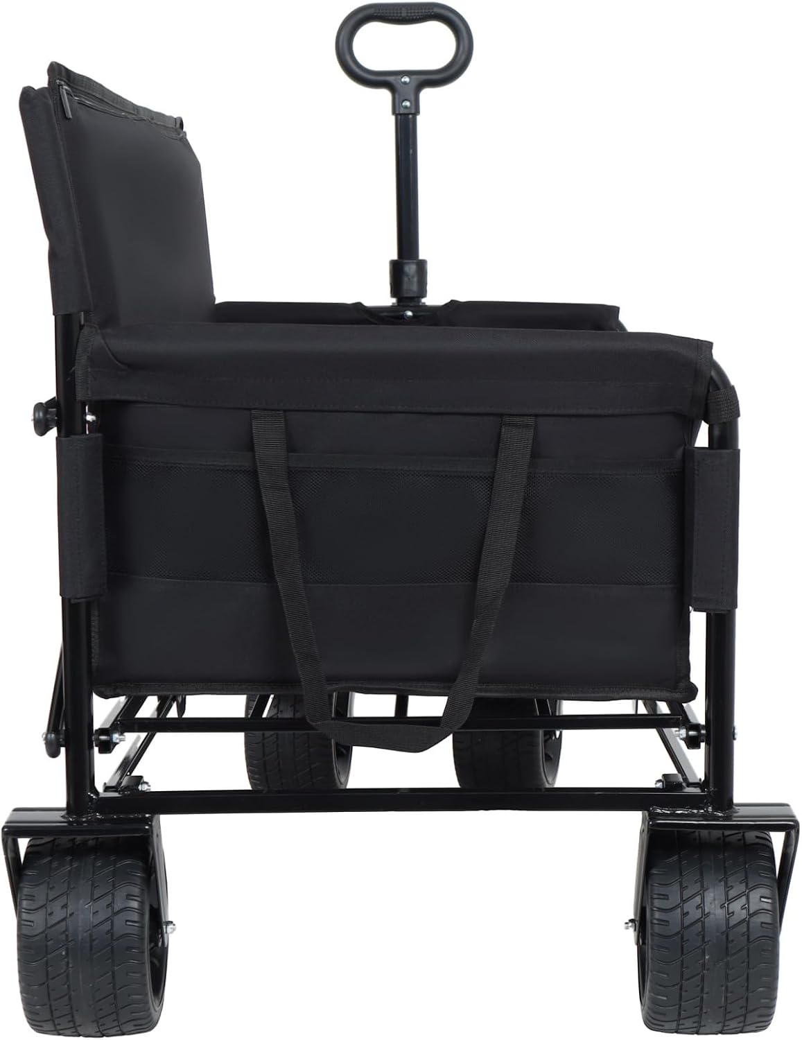 3-in-1 Convertible Folding Wagon Cart with Bench Seat & Storage - 500lbs Heavy-Duty Utility Wagon, 180L Capacity All-Terrain Wheels for Camping, Beach, Sports, Garden, Black