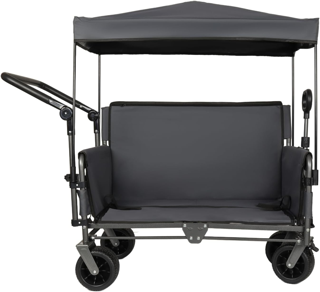 3-in-1 Folding Wagon Cart with Bench Seat & Canopy & Storage, 500lbs Heavy-Duty, 180L Capacity, All-Terrain Wagon for Camping, Beach, Sports, & Garden, Gray