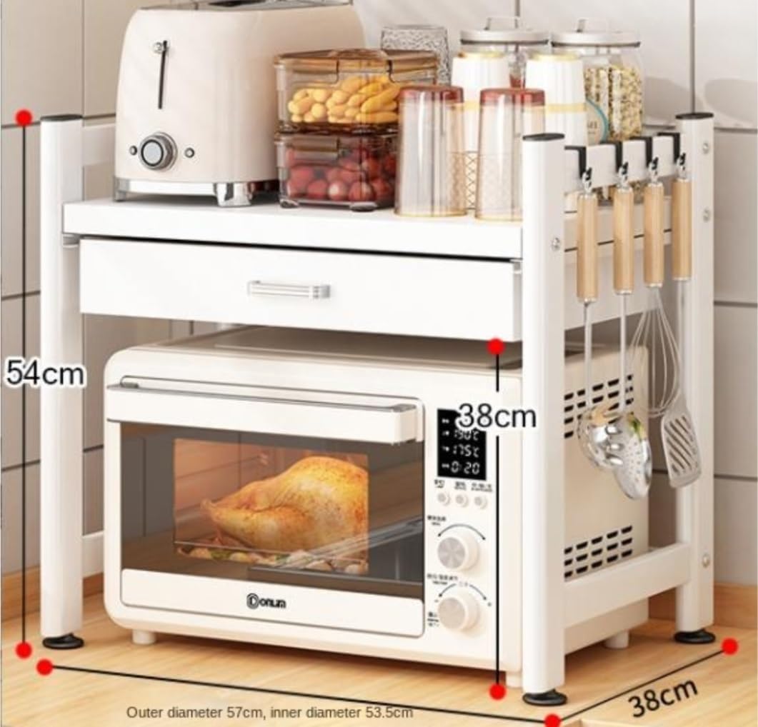 Microwave/Toaster Kitchen Microwave Oven Rack with Drawer Kitchen Storage Rack Multi -Layer Electrical Rice Cooker Standing Rack Shelf Organizer(White)