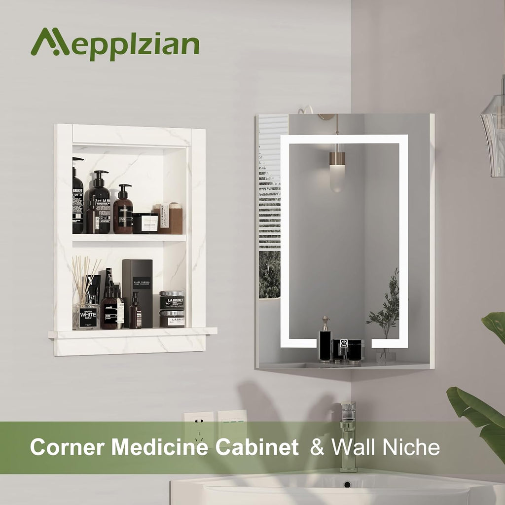 Recessed Medicine Cabinet,14x18 Bathroom Cabinet with Storage,Strong MDF in Wall Shower Niche,Bathroom Niche for Shower Wall for Home,Wall Niches Insert for Drywall,White Marble
