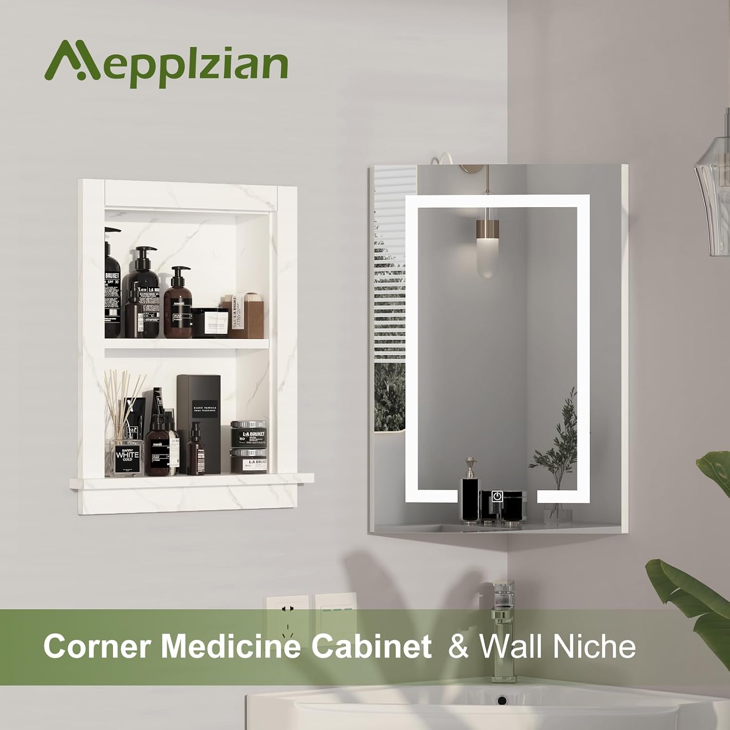 Recessed Medicine Cabinet,14x18 Bathroom Cabinet with Storage,Strong MDF in Wall Shower Niche,Bathroom Niche for Shower Wall for Home,Wall Niches Insert for Drywall,White Marble