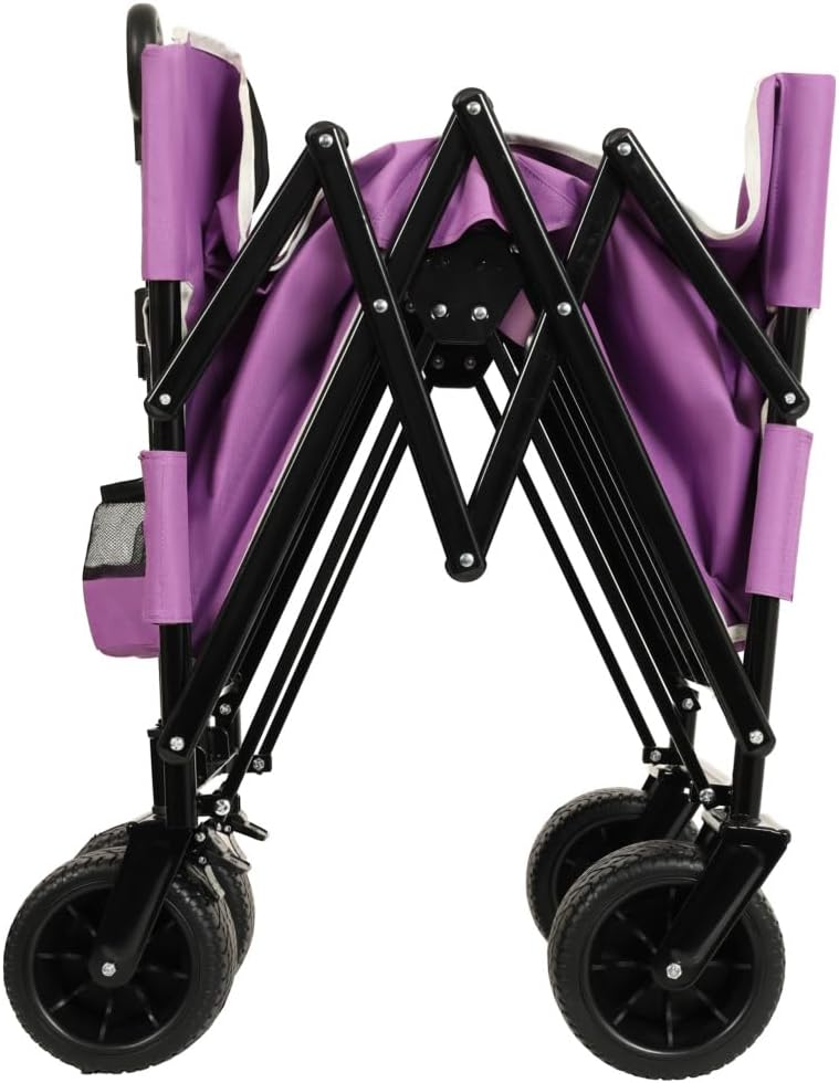 3-in-1 Convertible Folding Wagon Cart with Bench Seat & Storage - 500lbs Heavy-Duty Utility Wagon, 180L Capacity All-Terrain Wheels for Camping, Beach, Sports, Garden, Purple