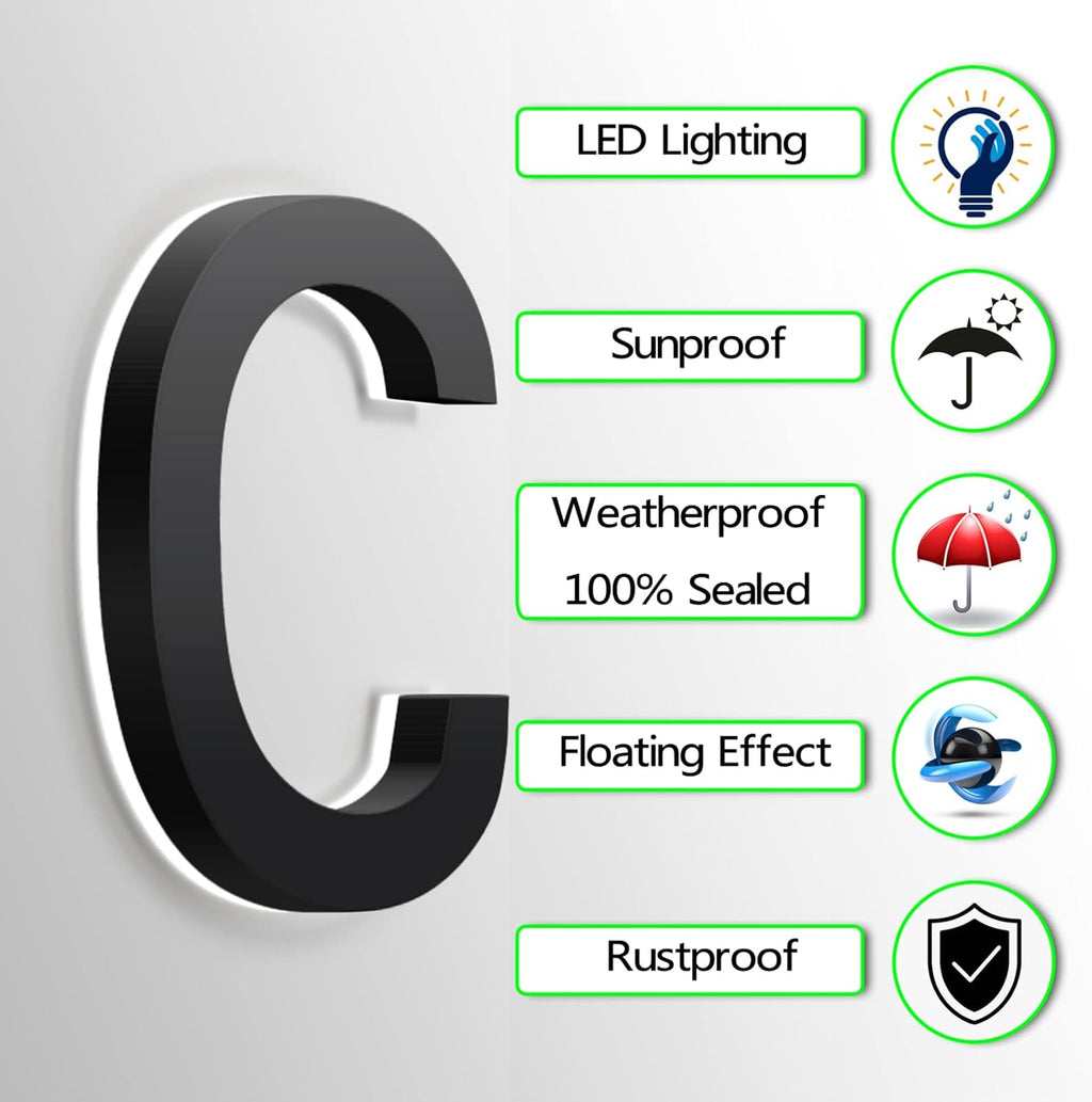 LED House Number, Backlit Lighted LED Home Address Numbers, Stainless Steel Black Illuminated House Number For Outside, Yard, Street, White Light,20 Inch,4