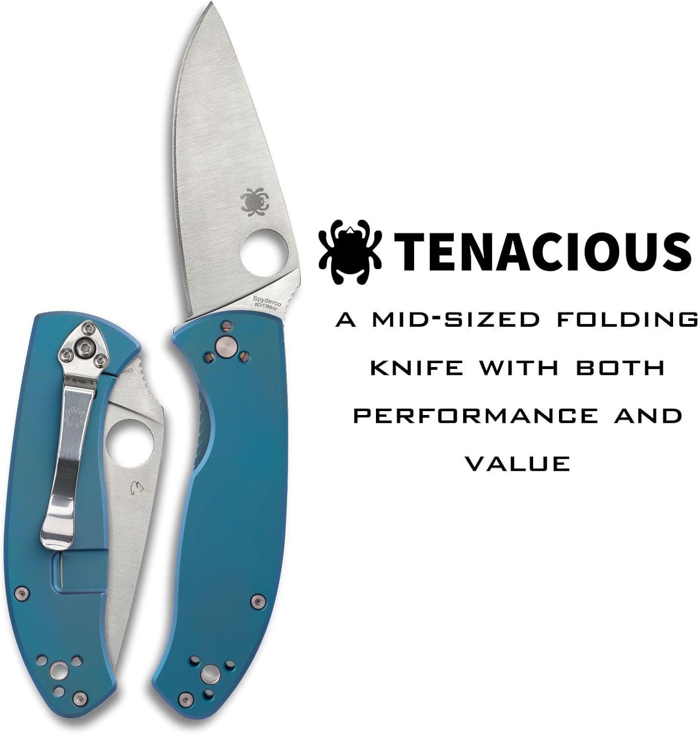 Spyderco Tenacious Folding Pocket Knife, PlainEdge | 7.74' Overall Length, 3.3' 8Cr13MoV Steel Blade, Titanium Handle, R.I.L Lock, Full-Flat Grind