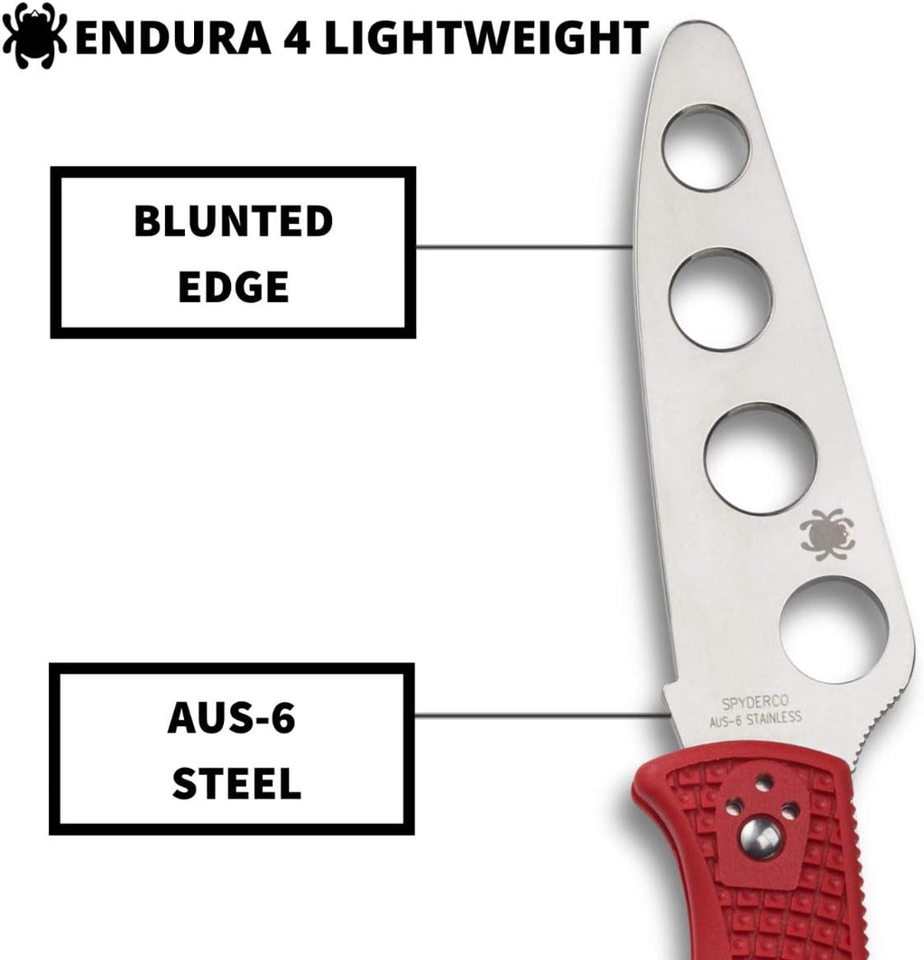 Spyderco Endura 4 Trainer Folding Pocket Knife with 3.5' AUS-6 Steel Blade and FRN Handle - EDC Knife for Men and Women, Perfect for Hunting, Tactical, Camping, Survival, Hiking - BluntedEdge - C10TR