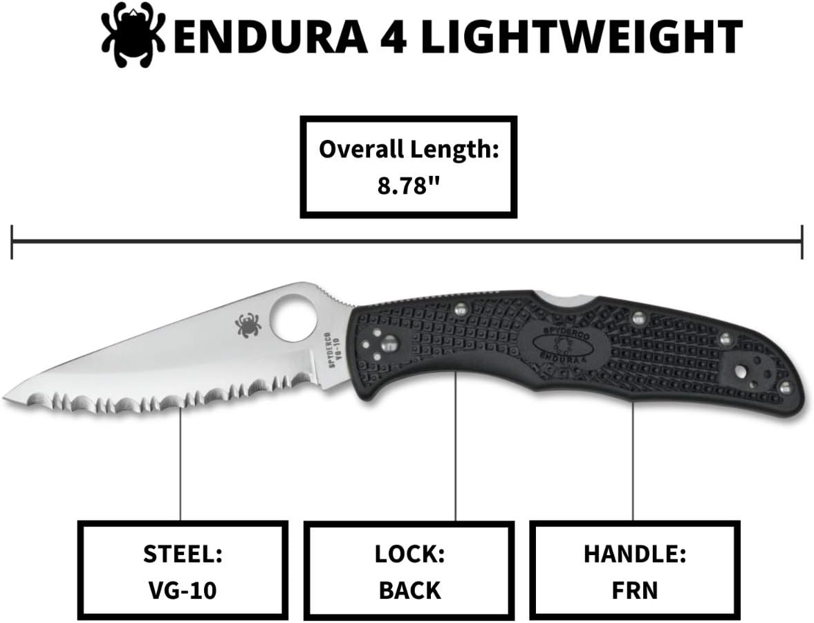 Spyderco Endura 4 Lightweight Folding Pocket Knife with 3.8' VG-10 Steel Blade and FRN Handle - EDC Knife for Men and Women, Perfect for Hunting, Tactical, Camping, Survival - SpyderEdge - C10SBK