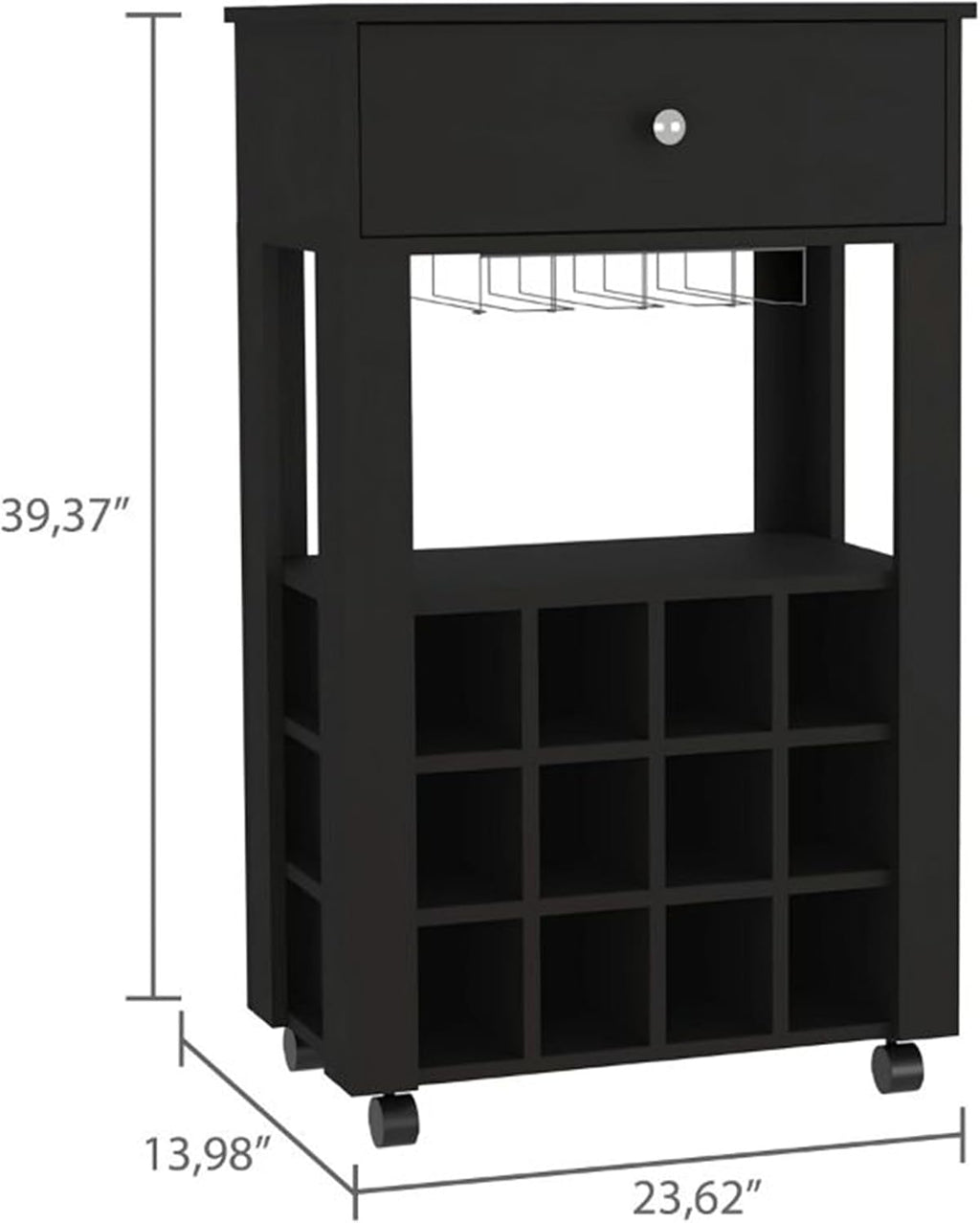 Modern Wine Cabinet,Wine Baker Rack with 1-Drawer&12-Bottle Wine Cabinet Bar Cabinet for Bar,Kitchen,Dining Room,Black