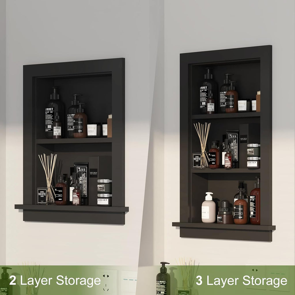 Recessed Medicine Cabinet,14x18 in Wall Bathroom Cabinet with Storage,Bathroom Niche for Shower Wall for Bedroom/Hallway,Black Shower Niche,Wall Niches Insert for Drywall,MDF