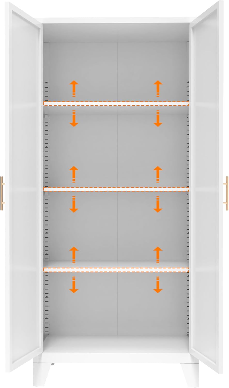 61'' Metal Storage Cabinet with Doors White, Adjustable Shelves Cabinet for Bedroom, Office, Kitchen or Garage, Tall Steel Organizer for Secure and Space-Saving Storage (Product A)