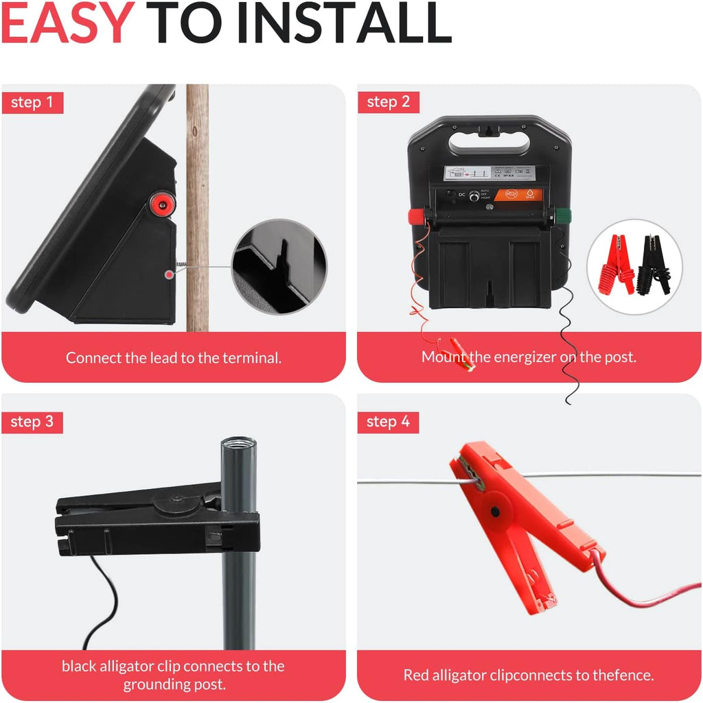 Andmon MINI400 20 Miles Solar Electric Fence Charger with Day/Night Mode 0.4J Output Energy Electric Fence Energizer