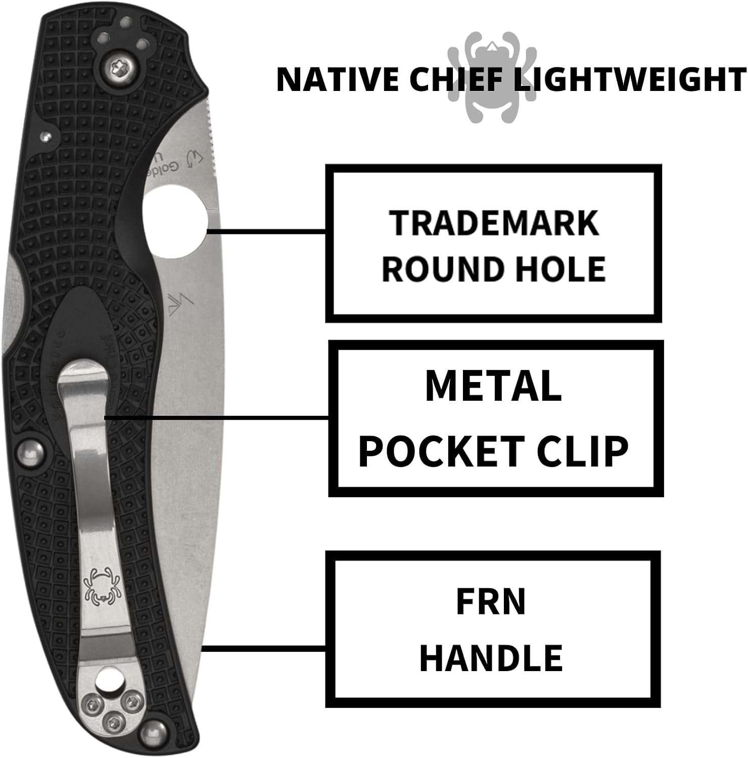 Spyderco Native Chief Lightweight Folding Pocket Knife with 4' CTS BD1N Steel Blade and FRN Handle - EDC Knife for Men and Women, Perfect for Hunting, Tactical, Camping - SpyderEdge - C244SBK