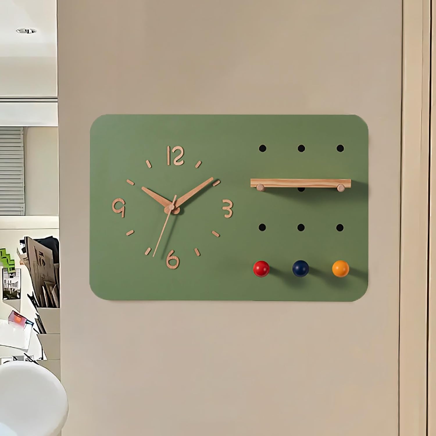 Decorative Fuse Box Cover with Clock, Hidden Circuit Breaker Panel, Modern Electrical Panel Cover Wall Mounted for Home Office, with Storage Function(Green)