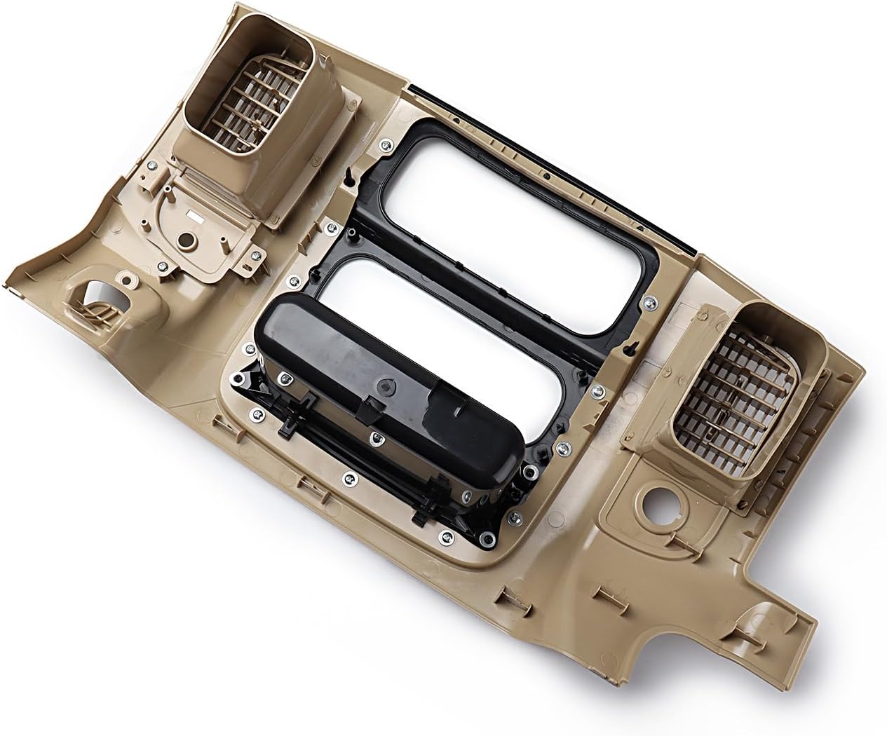 Dash Center Radio Bezel Trim Panel Compatible for 2002-2005 Dodge Ram 1500, 2003-2005 Ram 2500 3500 Replacement Dash Cover Kit + Mounting Screw Dashboard Radio Surround Interior Beige & Black