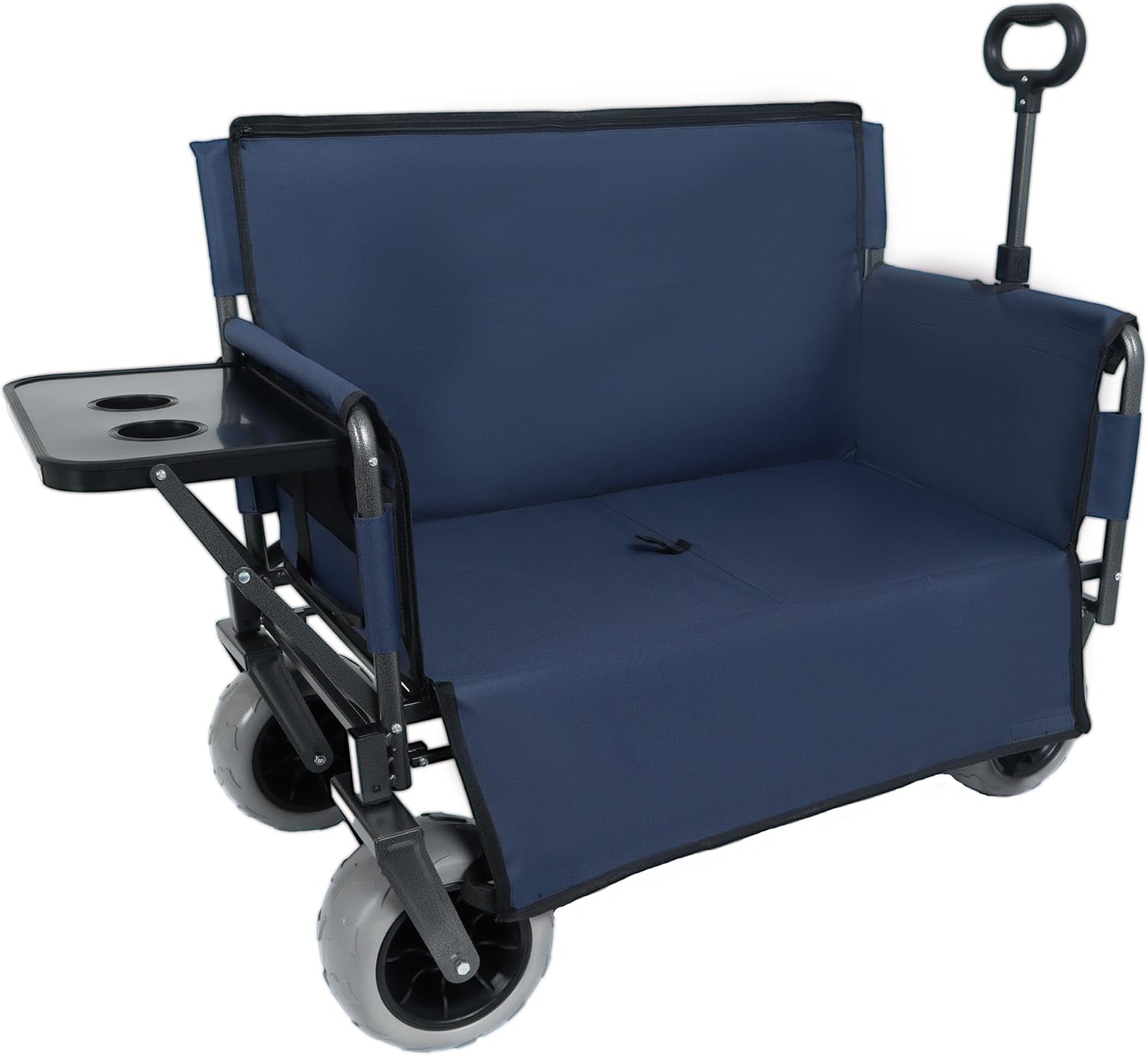 3-in-1 Folding Wagon with Seats and Table, All Terrain Beach Cart with Big Wheels for Sand, 500lbs Heavy Duty Collapsible Wagon for Camping Family Shopping (Dark Blue)