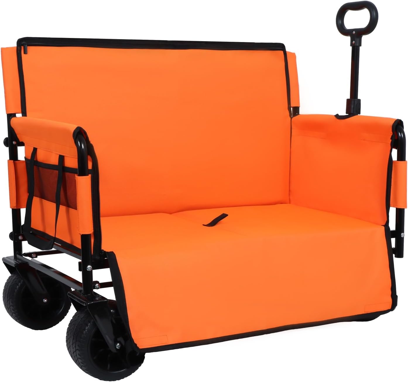 3-in-1 Convertible Folding Wagon Cart with Bench Seat & Storage 500Lbs Heavy-Duty Utility Wagon, 180L Capacity All-Terrain Wheels for Camping, Beach, Sports, Garden, Orange Multi-Functional Seat