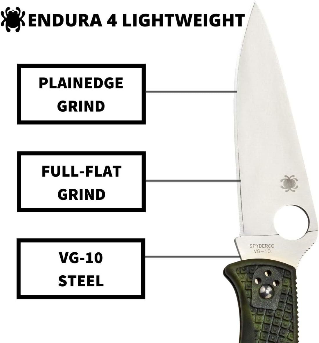 Spyderco Endura 4 Lightweight Folding Pocket Knife with 3.8' VG-10 Steel Blade and FRN Handle - EDC Knife for Men and Women, Perfect for Hunting, Tactical, Camping, Survival - PlainEdge - C10ZFPGR