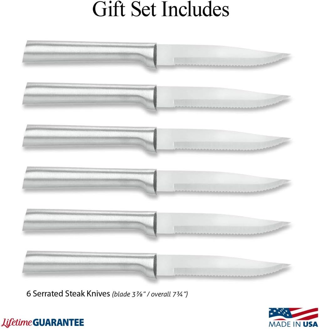 Rada Cutlery Six Serrated Steak Knives Gift Set (S6S), 6-Piece Knife Set, Stainless Steel Blades, Silver Handle, Pack of 2