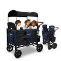 WonderFold W4 Luxe Stroller Wagon - Collapsible Stroller Wagon with Steel Frame - Adjustable Canopy & Push Handle - XL All-Terrain Wheels - for Babies, Toddlers & Kids - 4 Seater - Noble Navy