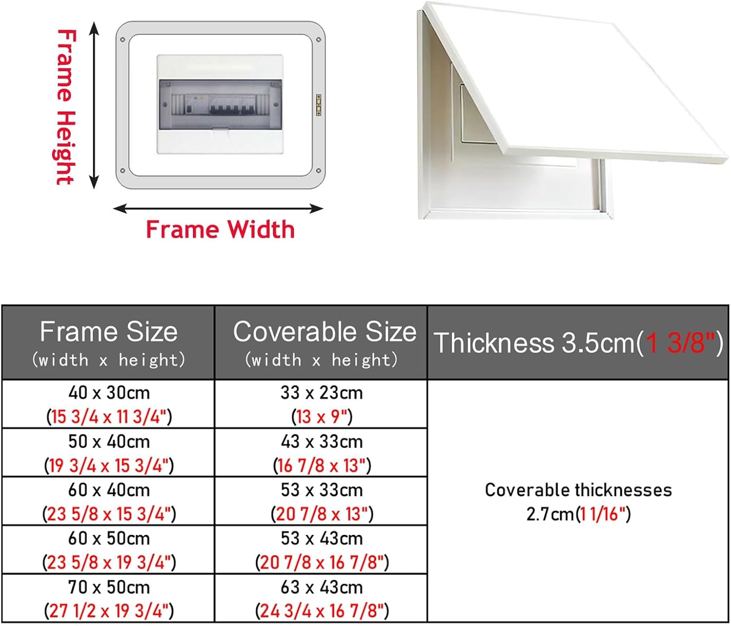 Electrical Panel Cover Upward Flip Electrical Box Cover White, Hard Plastic Electrical Meter Box Cover, Fuse Box Cover Decorative Wall, Circuit Breaker Panel Lid(60 x 50cm(23 5/8 x 19 3/4'))