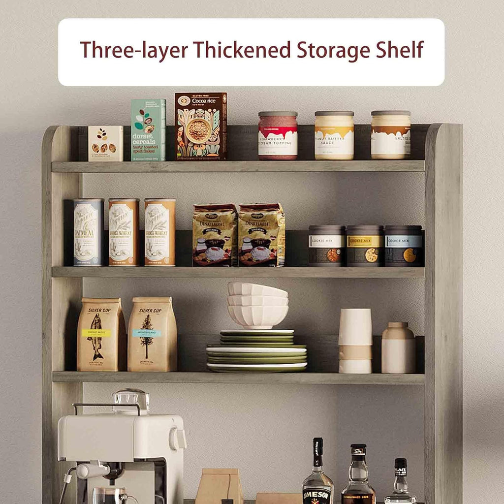 IDEALHOUSE Bakers Rack With Storage Cabinet, Microwave Stand With Power Outlets, Farmhouse Bakers Rack With Thick Table Top, Small Kitchen Pantry for Kitchen,Dining Room,Retro Gray