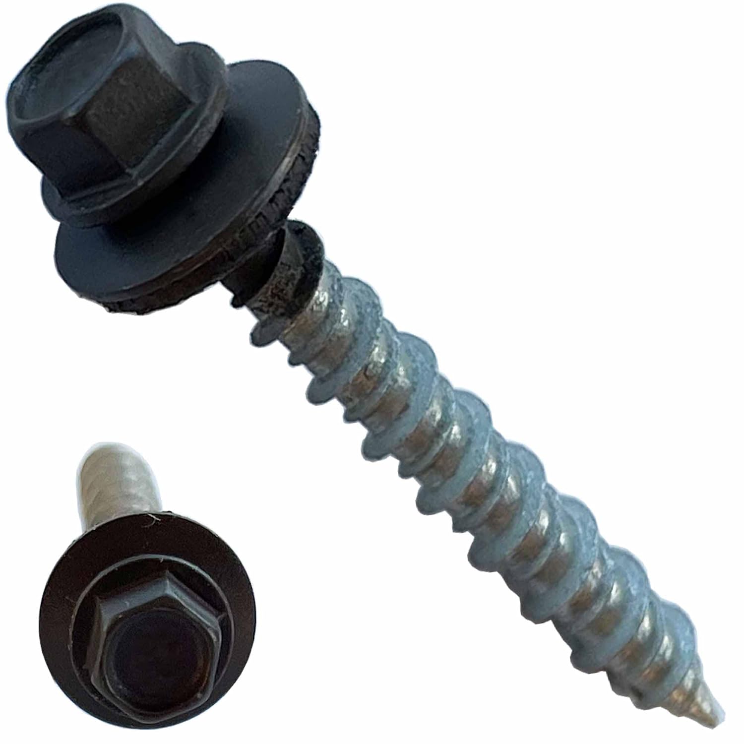 Metal Roofing Screws - #10 x 1.5' – Self Tapping ¼' Hex Head with EPDM Rubber Washer – for Metal to Wood, Corrugated Roofing, Siding, Sheds, Pancake Screw - Hex Drive Easy Install - Brown (2500)