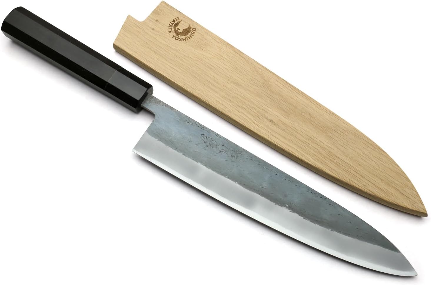 Yoshihiro Kurouchi Black-Forged Blue Steel Stainless Clad Gyuto Chefs Knife Ebony Handle (8.25'' (210mm) & Saya)