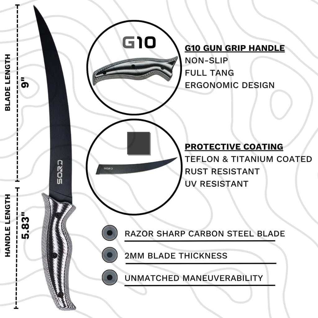SORD Fillet Knife - 5-9' Filet Knives For Fish - Razor Sharp Boning Knife - Saltwater and Freshwater Fishing - Includes Kydex Sheath - Full Tang Blades | G10 Non Slip Grip | Corrosion Resistant