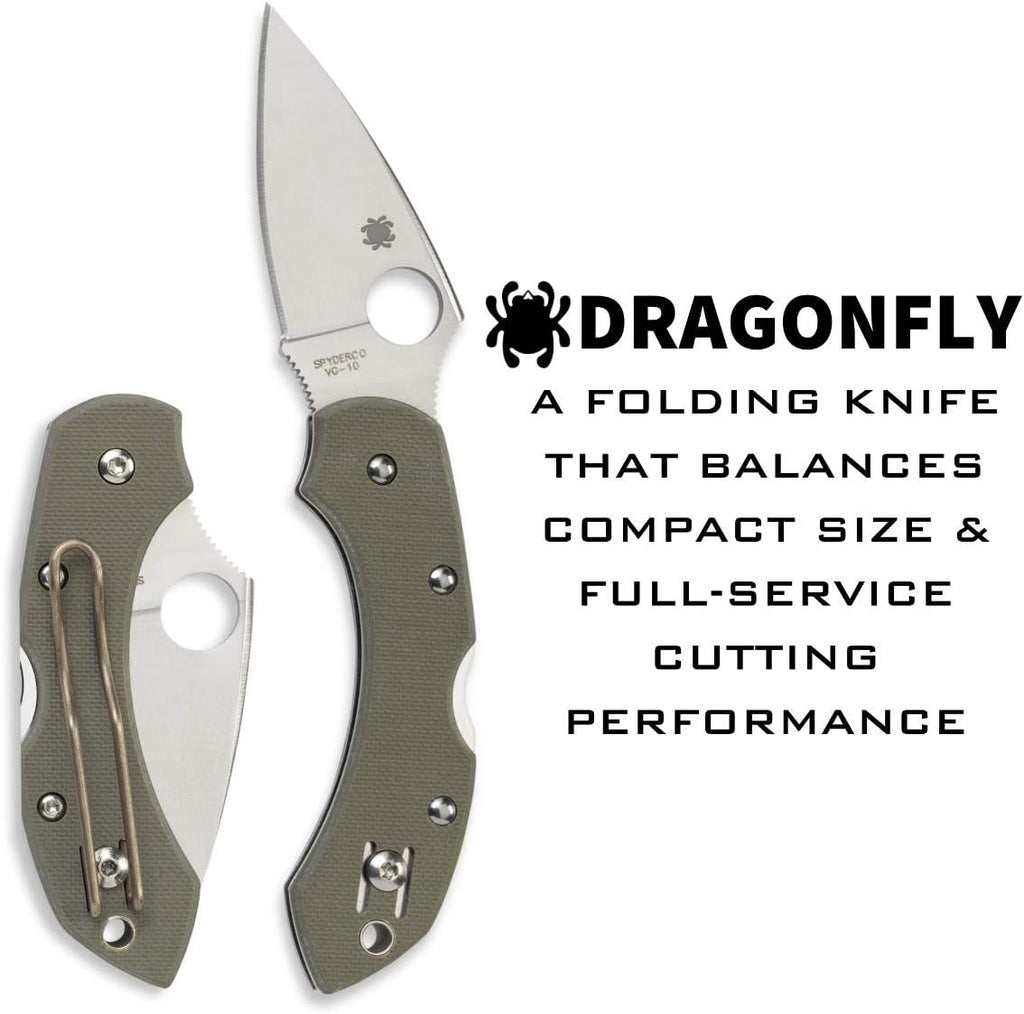 Spyderco Dragonfly Folding Pocket Knife with 2.2' VG-10 Steel Blade and G-10 Handle - EDC Knife for Men and Women, Perfect for Hunting, Tactical, Camping, Survival, Hiking - PlainEdge - C28GPFG