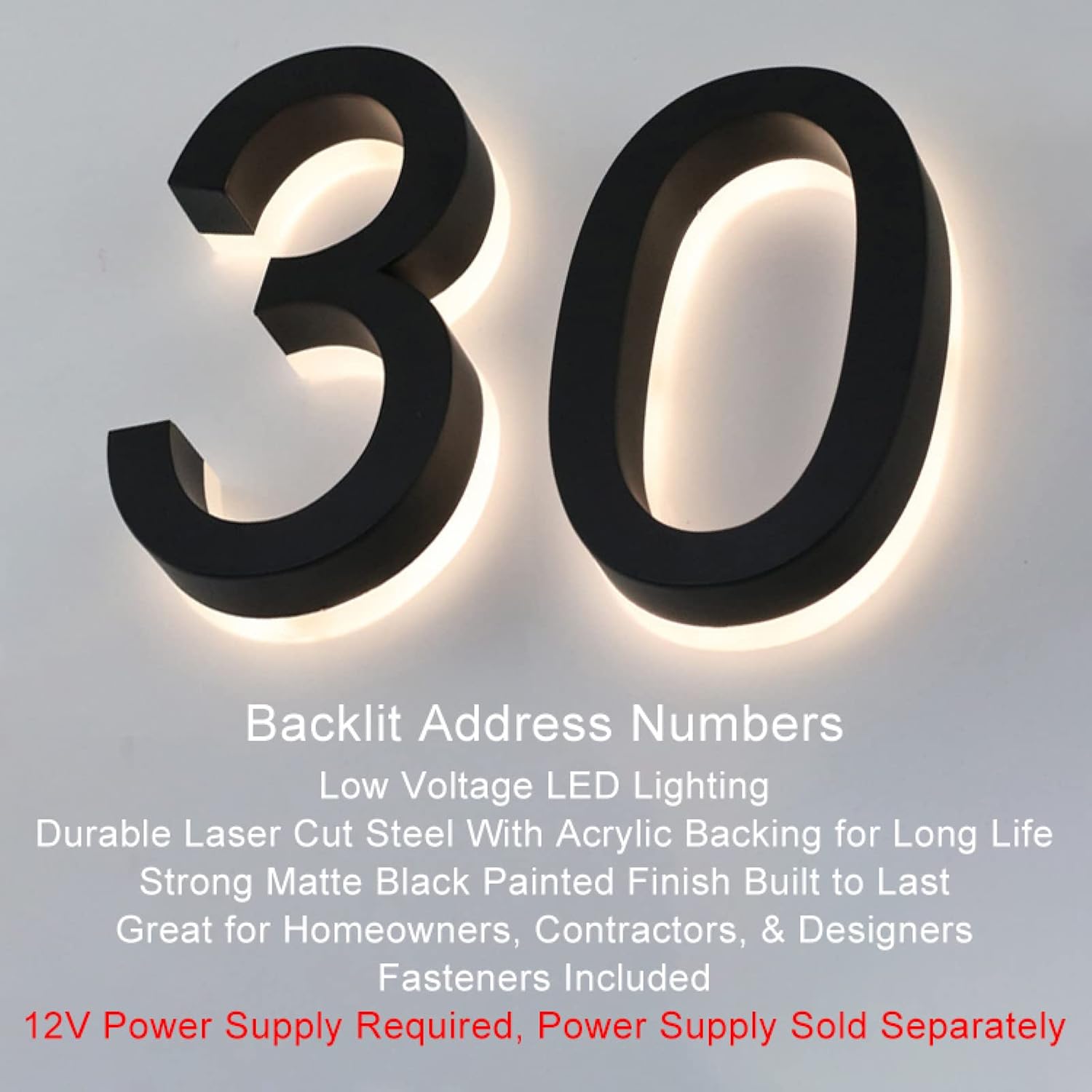 Backlit LED House Numbers For House Street, 20' Personalised Illuminated Modern House Address Numbers Sign Lighted Address Plaque,U
