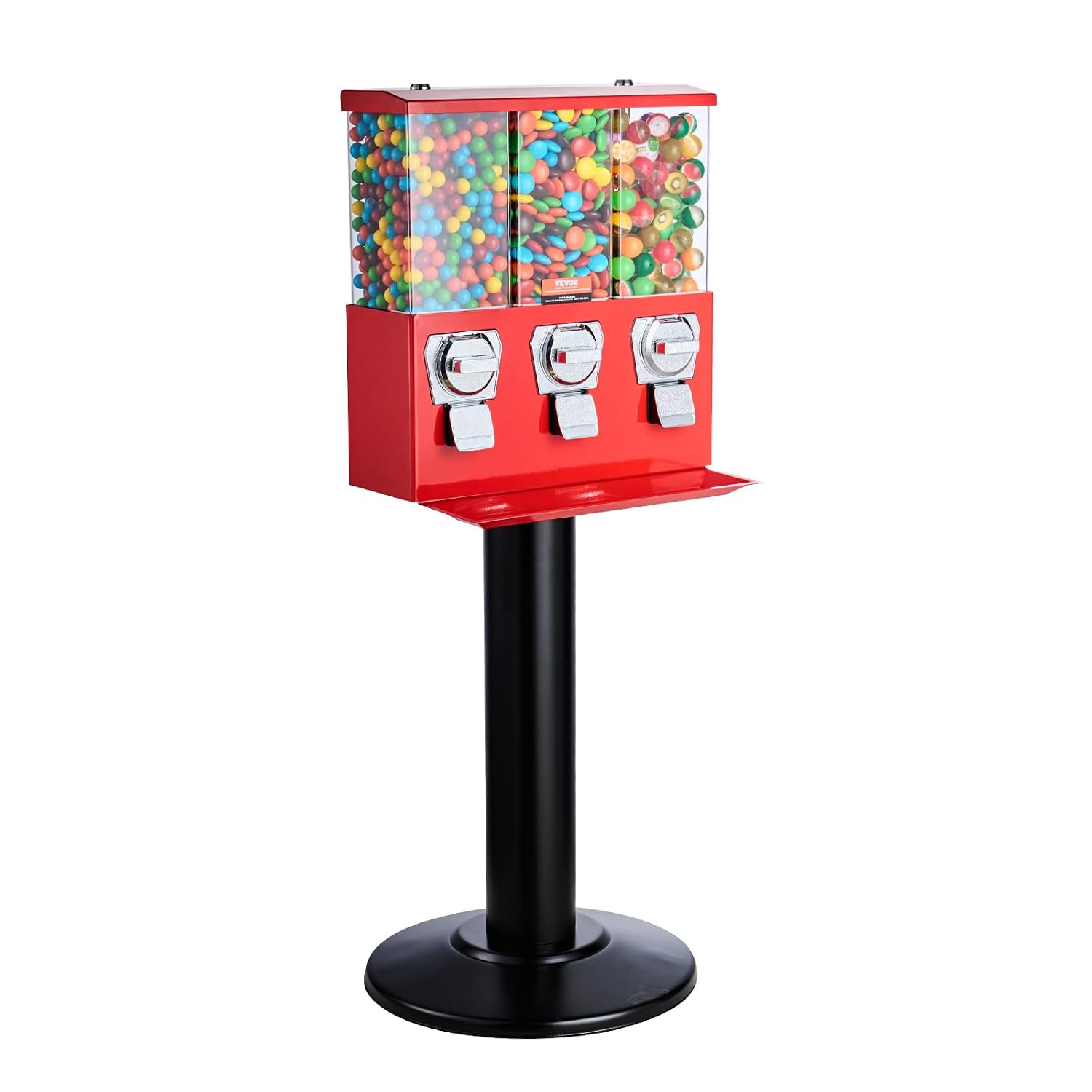 VEVOR Candy Vending Machine, Triple Compartment Candy Dispenser, Commercial Gumball and Candy Machine for Business with Iron Stand, Coin Operated Gumball Bank for Toy Capsules Bouncy Balls Candy