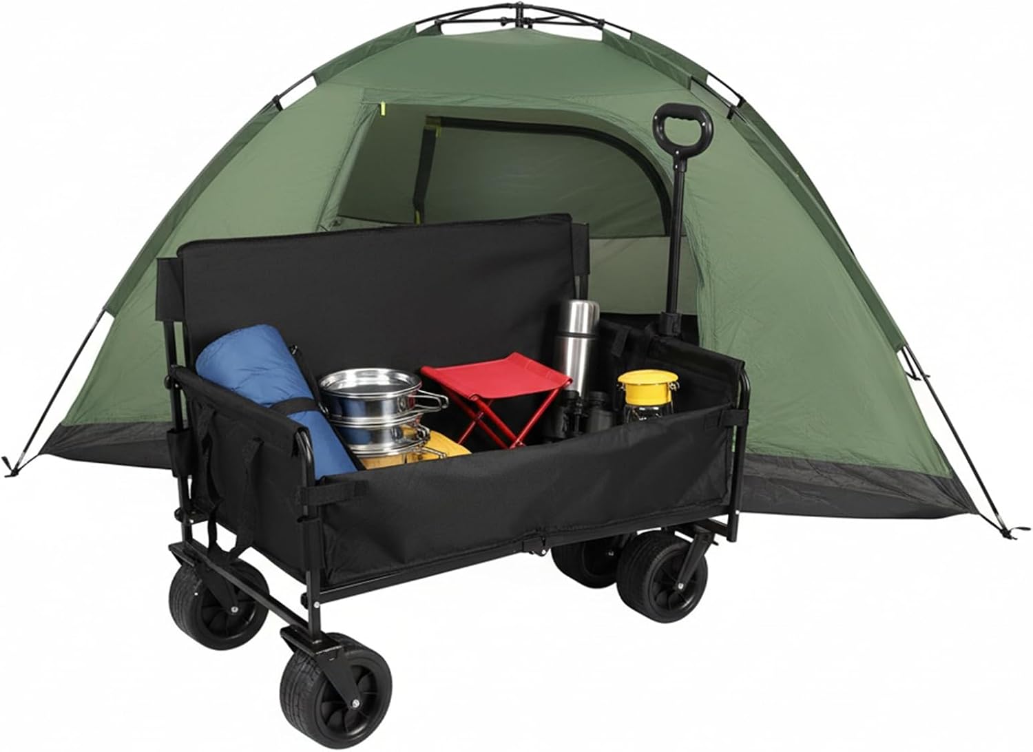 Heavy-Duty 3-in-1 Collapsible Folding Wagon, Convert to Bench, Large Capacity Beach Wagon Cart with Wheels & Adjustable Handle, Outdoor Utility Wagon for Camping, Beach, Groceries, Sports, Shopping