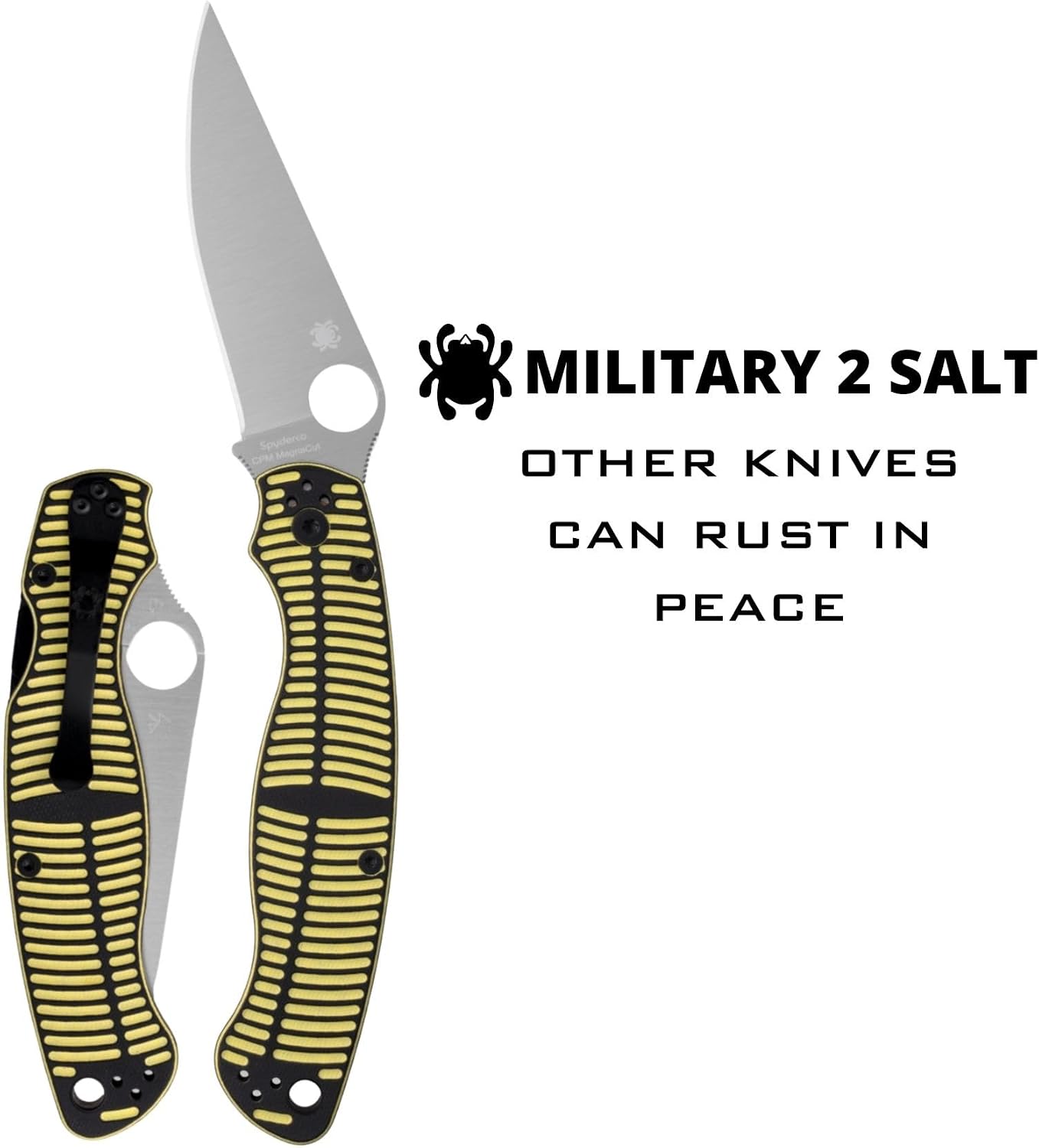 Spyderco Military 2 Salt Folding Knife with 4' CPM MagnaCut Steel Blade and G-10 Handle - EDC Knife for Men and Women, Perfect for Hunting, Tactical, Camping, Survival- PlainEdge - C36GBKYLMCP2