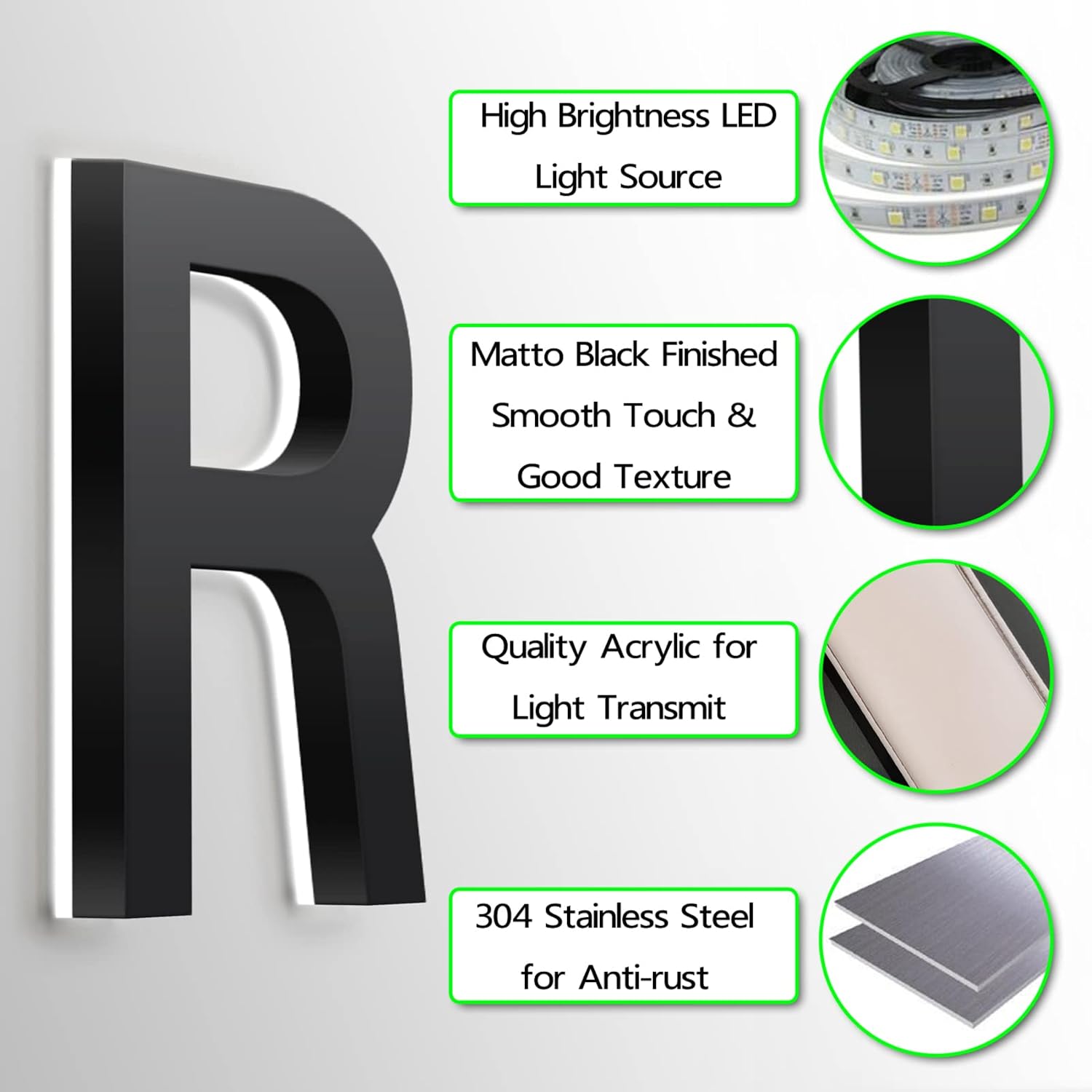 Illuminated LED House Numbers Signs For Outside, 14 Inch Backlit LED Home Address Numbers Signs Plaques, Lighted Up Door Numbers Plaques Personalised,7