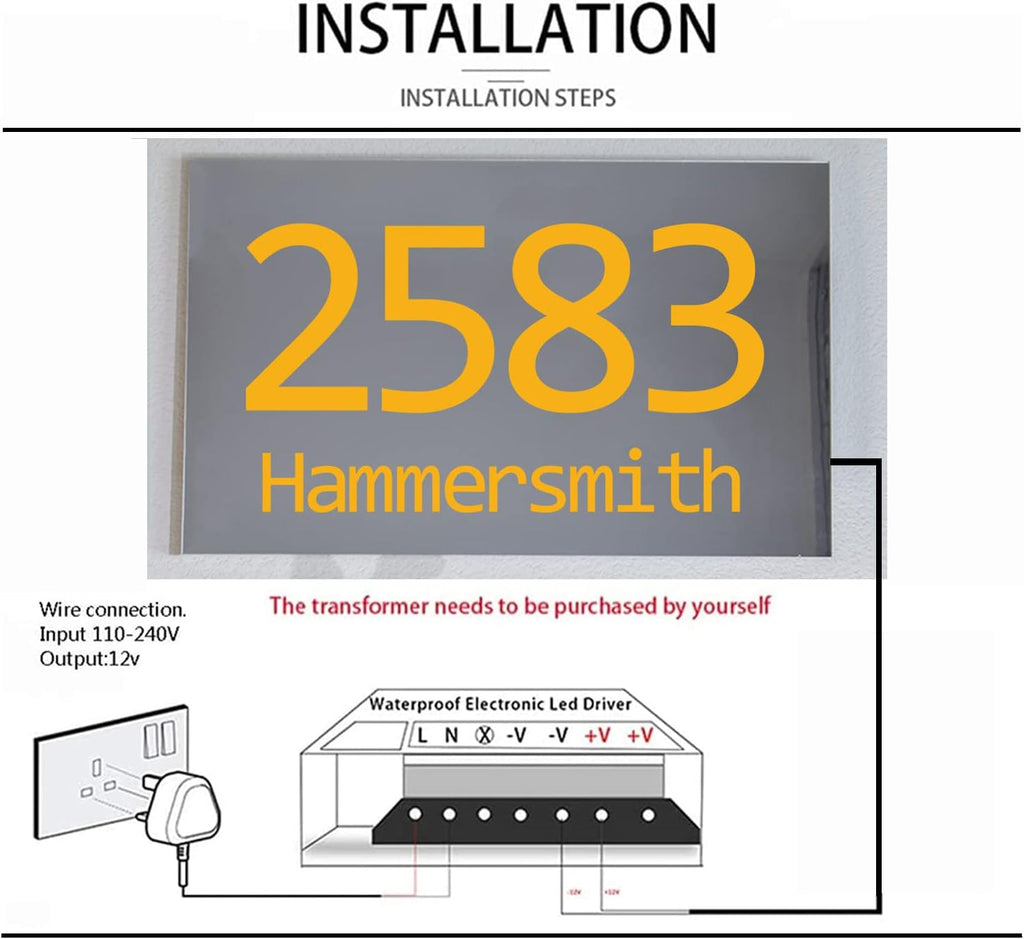 House Numbers, Steel LED House Signs, Rectangle Grey With White Acrylic, Lighted Up Home Address Sign Plaque,30*20cm.