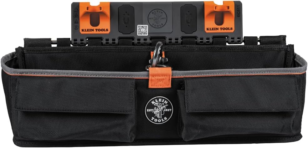 Klein Tools BC511S Bucket Work Center Large Tool Pouch, S Hook Rail System Accessory, Holds Lineman Tools, Cutters, Crimpers, and Impact Wrenches