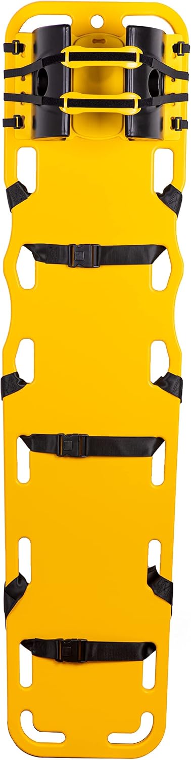 ARS Spine Board Stretcher, First Responder Medical Backboard Head Immobilizer Unit and Spider Straps, EMT Supplies and Equipment for Patient Transfer (Yellow), 16.1 pounds, 1 Count