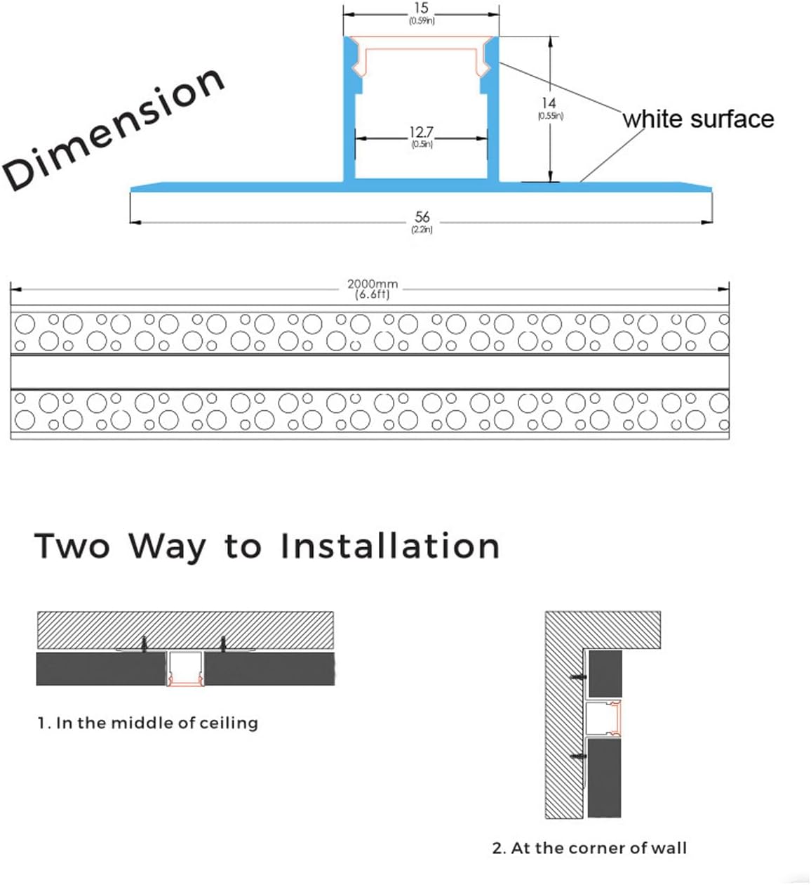 10Pack 6.6FT/2 Meter Plaster-in trimless recessed LED Aluminum Channel with Flange for LED Strip and Clip-in Diffuser, Tape Light Track LED Profile for Strip Lighting Applications