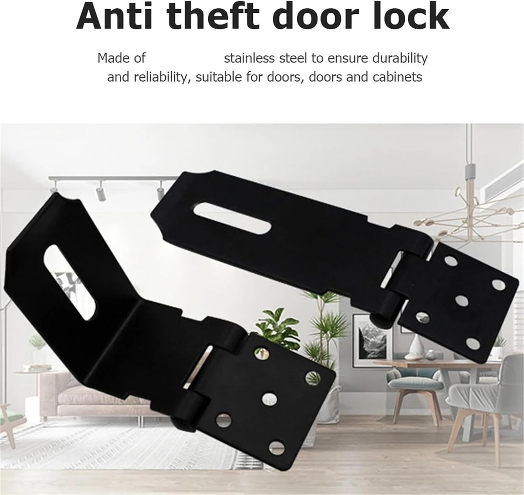 Stainless Steel Door Hasp Latch Lock Durable Home Anti-Theft Safety Buckle Plate for Padlock for Cabinet Drawer D(Black 4 inch)