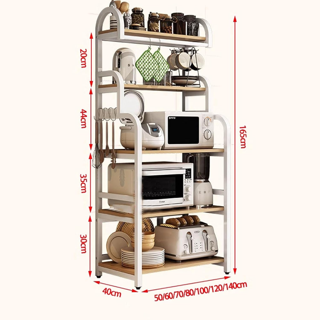 Microwave Stand with Storage Cabinet Made of Iron Frame and Wooden Boards Bakers Rack Kitchen Cupboard with Casters Kitchen Furniture Pantry Cupboard(Color:B,Size:60 * 40 * 165CM)