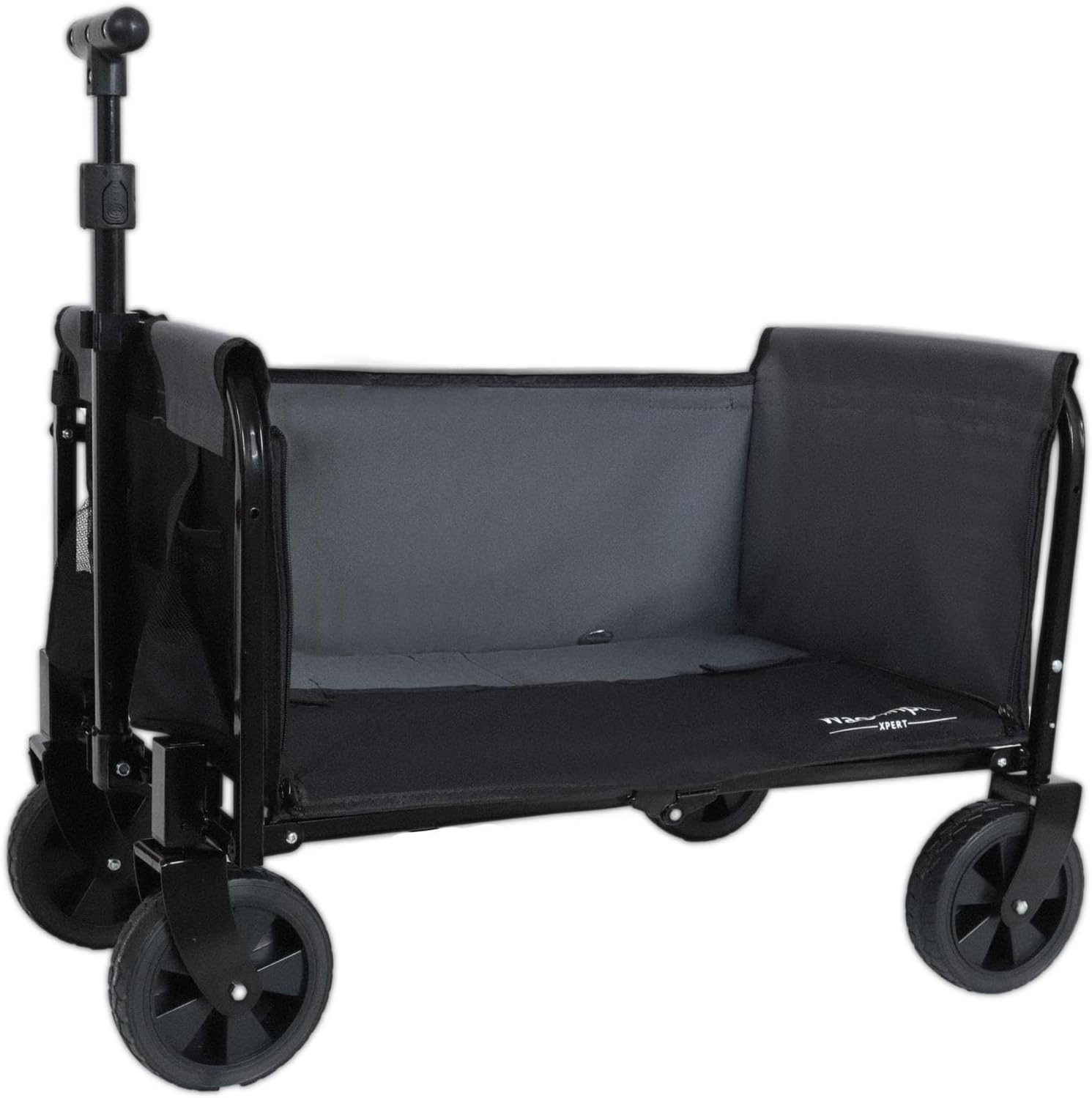 Wagonpro Folding Utility Wagon with Convertible Bench Seat, Collapsible All-Terrain Cart with 360° Swivel Wheels, Portable Outdoor Wagon for Camping, Beach, Sports Events, Black