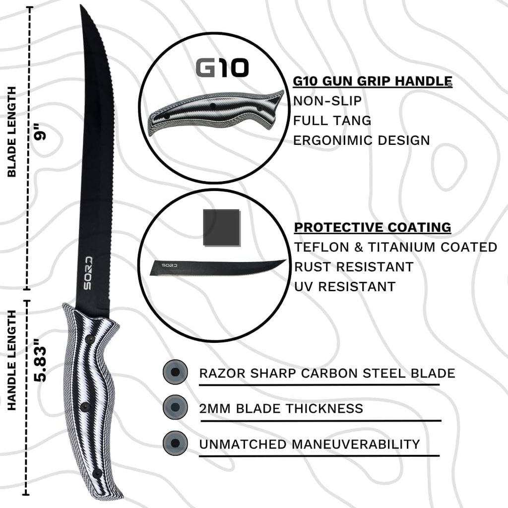 SORD Fillet Knife - 5-9' Filet Knives For Fish - Razor Sharp Boning Knife - Saltwater and Freshwater Fishing - Includes Kydex Sheath - Full Tang Blades | G10 Non Slip Grip | Corrosion Resistant